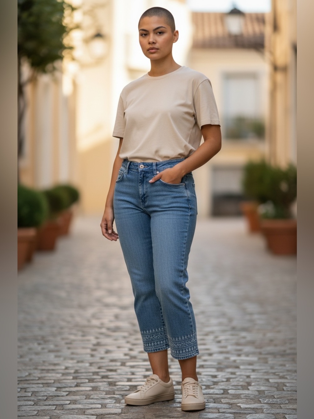 VTG BILL BLASS CROPPED JEANS EMBROIDERED HEM HIGH RISE MOM DENIM SZ 12